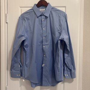 Calvin Klein~Men's~Button Down~Blue w/Faint Pinstripe~Size 16.5; 32-33
